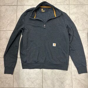 Carhartt Sweatshirt Men Large Dark Gray Quarter Zip Relaxed Fit Pullover Work